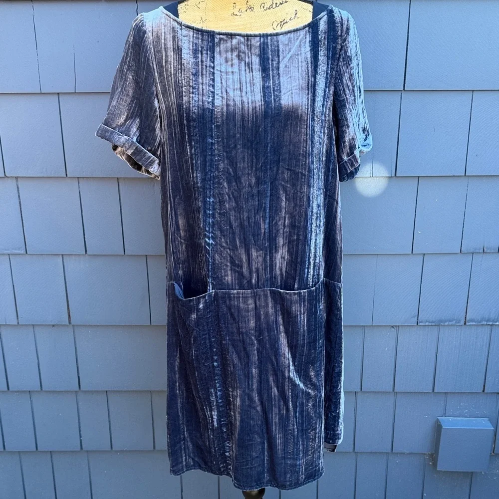 Anthropologie Floreat Velvet Textured Blue Mini Dress